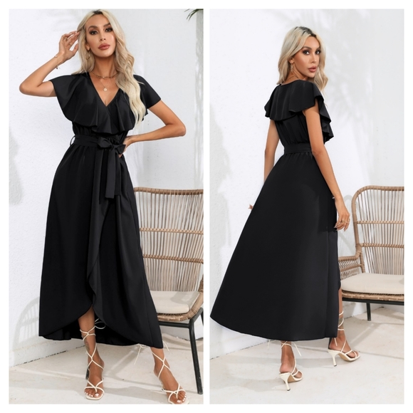 Wine Ruffled Tied Midi Dress - Picture 8 of 11